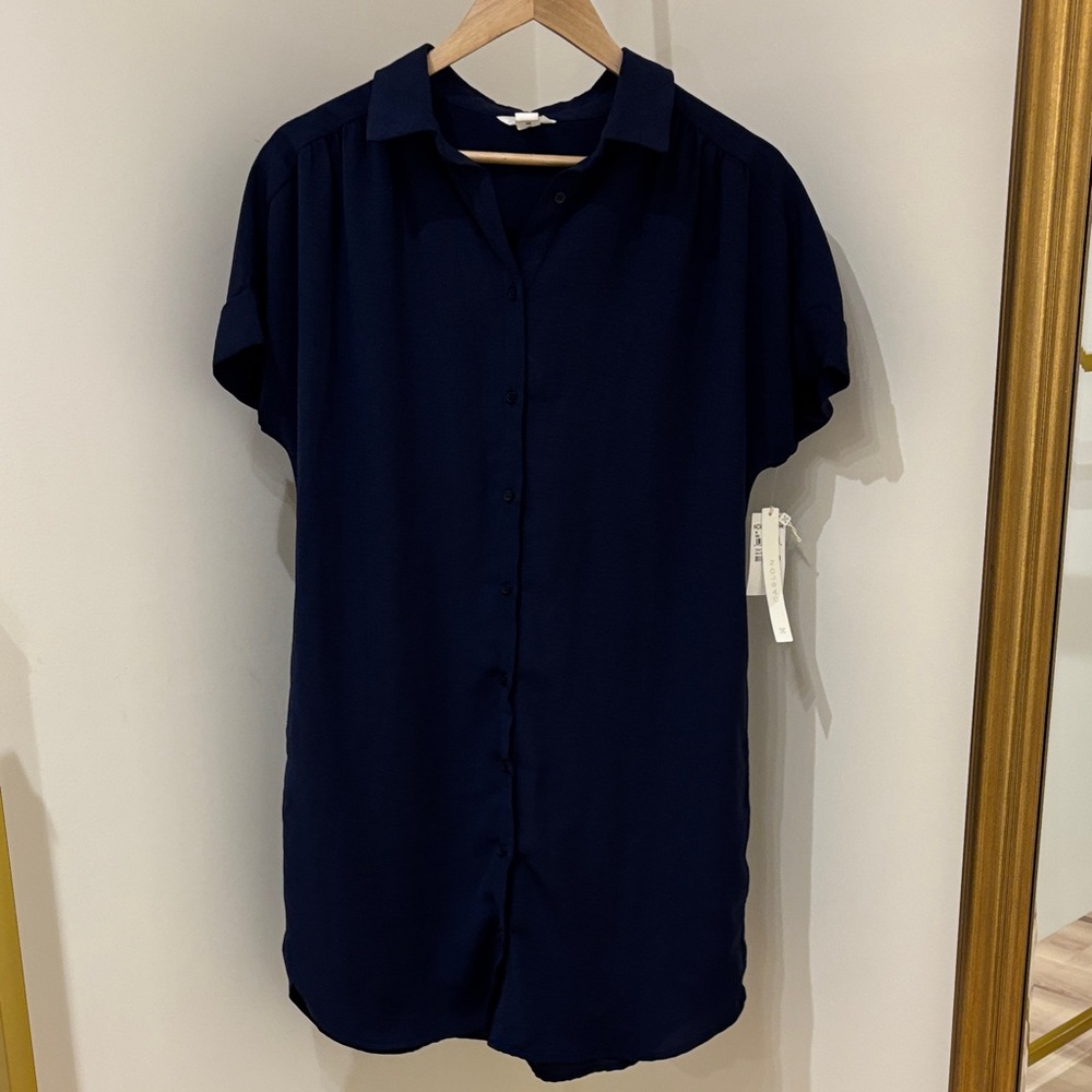 Caslon Navy Short-Sleeve Button-Down Shirt